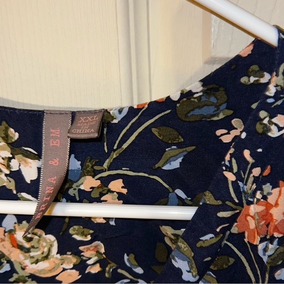 Brina and Em Roll Tab Navy Floral Blouse - Picture 2 of 3